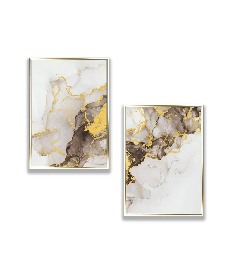 Beige Braun Goldposter Set