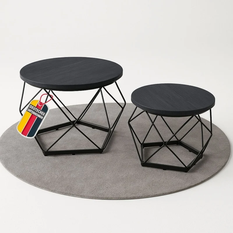 Coemo Couchtisch Duett 2-er Set Holz-Tischplatte mit Metallrahmen