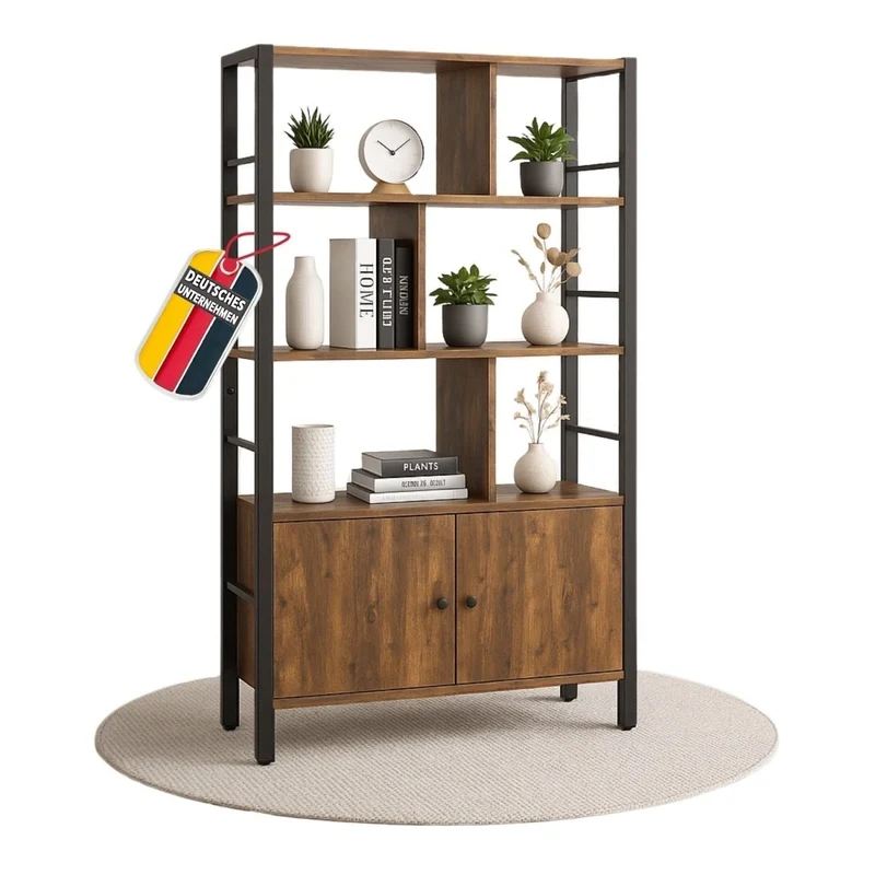 Mein-Regal Regal Vintage 74x30x155 cm mit 7 Fächern & 2 Türen Schrankelement aus Metall & Holz