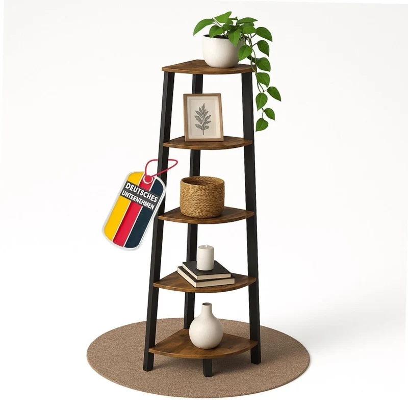 Mein-Regal 3-seitiges Eckregal Vintage Metallregal mit 5 Holz Regalböden