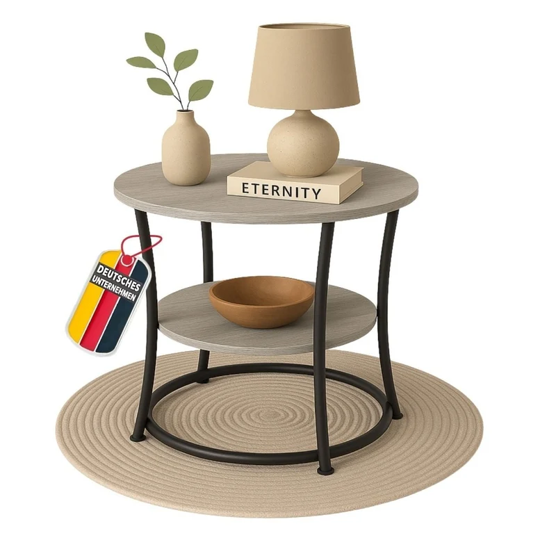 Coemo Couchtisch Tamy 2 Ebenen - Holz mit Metallrahmen - Ø 55 cm x 55 cm