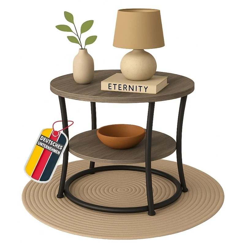 Coemo Couchtisch Tamy 2 Ebenen - Holz mit Metallrahmen - Ø 55 cm x 55 cm