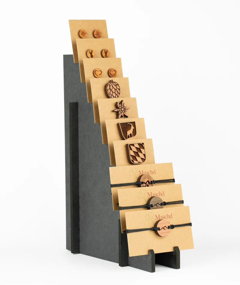 Verkauf Display Holzarmbänder, Ohrstecker, Trachtenanstecker |Nur für B2B Kunden
