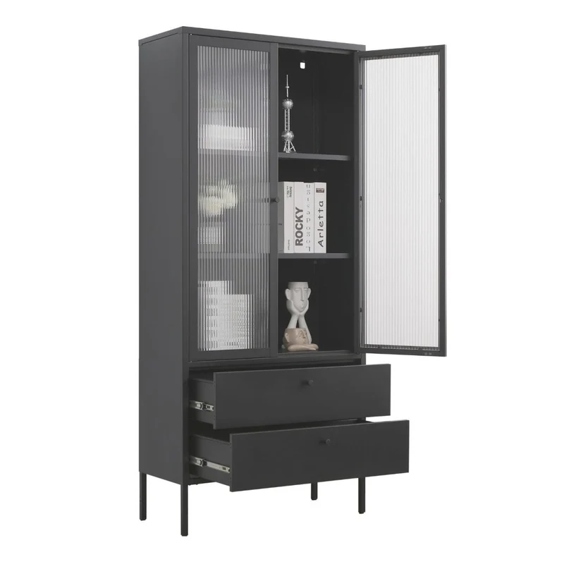 Mein-Regal Vitrine Paris aus Metall mit 2 Schubladen und 2 Glastüren