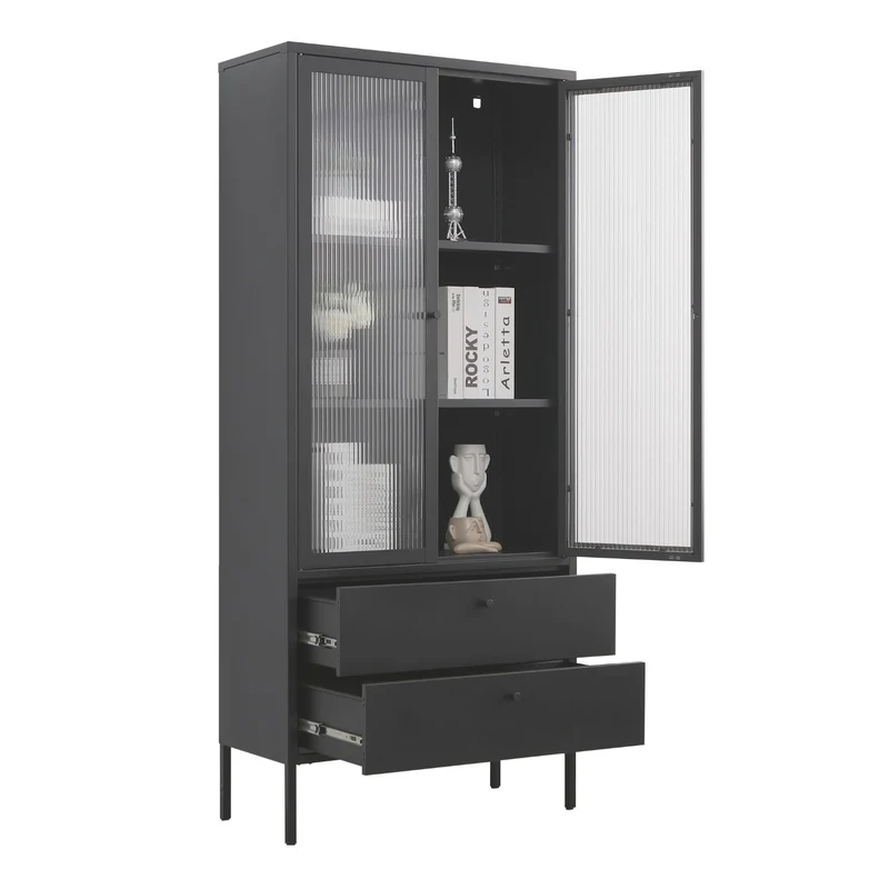 Mein-Regal Vitrine Paris aus Metall mit 2 Schubladen und 2 Glastüren