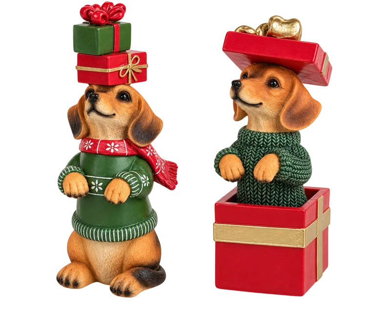 Weihnachtsfiguren Hunde Geschenkfreunde 2er Set 18 cm