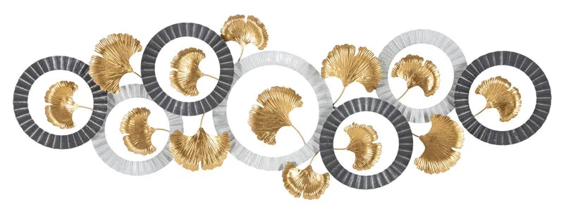 Wanddeko Ginkgo Linea Metall Gold Silber mit Kreisdesign 127,5 cm