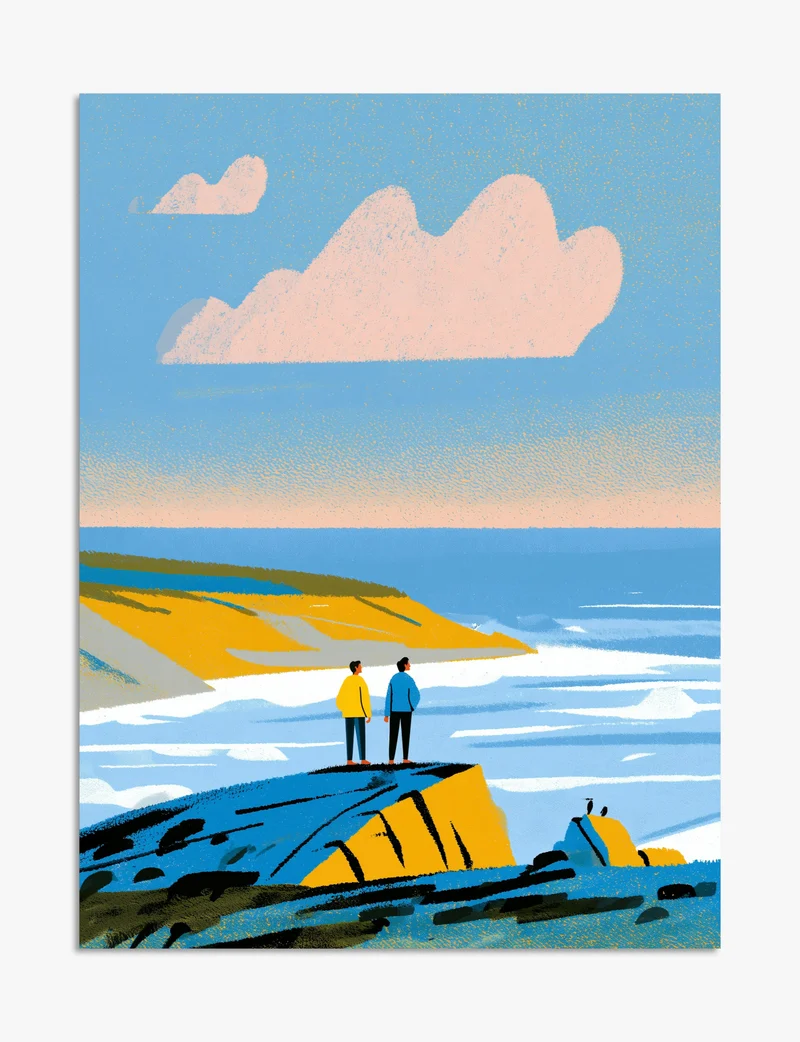 Two Walkers on the Cliff Edge Art Print