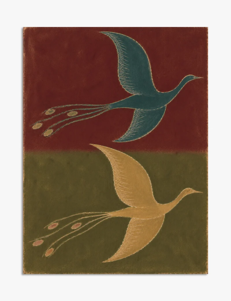 Two Peacocks in Flight Art Print