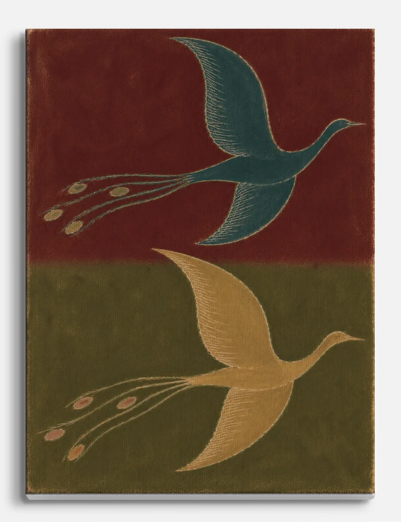 Two Peacocks in Flight Canvas Print