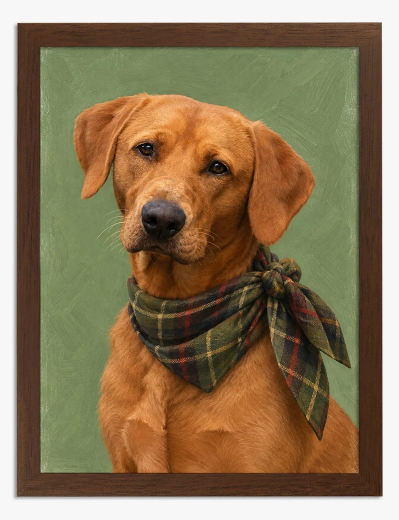 Fox Red Labrador in Tartan Scarf Art Print