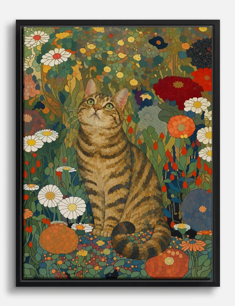 Mosaic Tabby in the Flower Garden Canvas Print