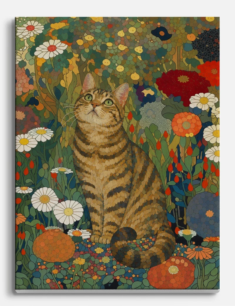 Mosaic Tabby in the Flower Garden Canvas Print