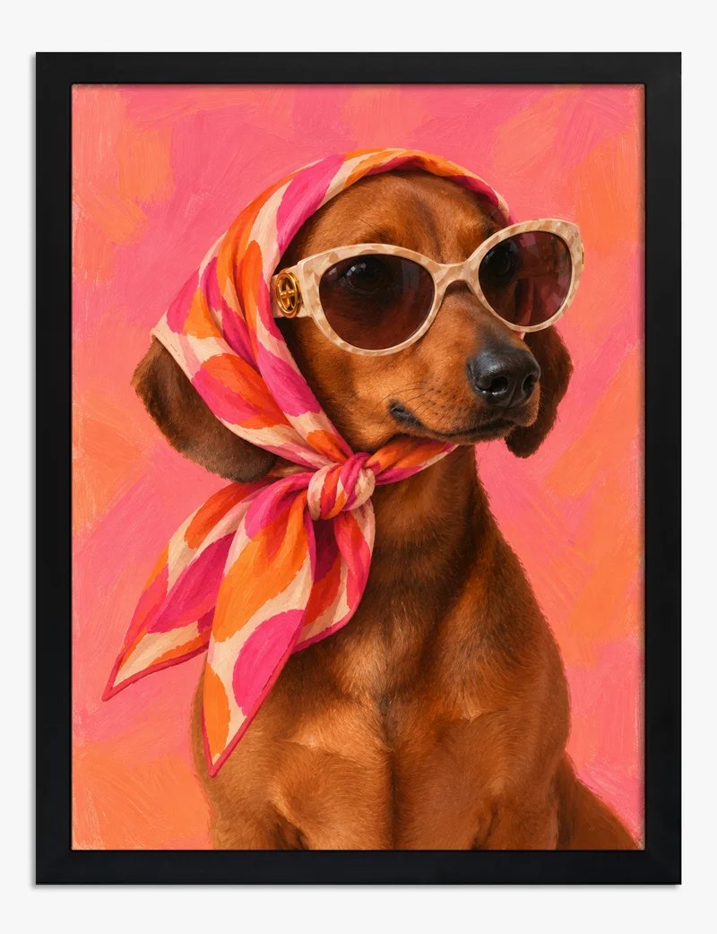 Glamorous Dachshund in Silk Scarf Art Print