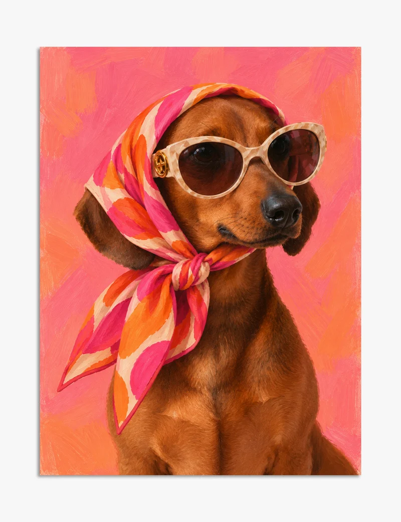 Glamorous Dachshund in Silk Scarf Art Print