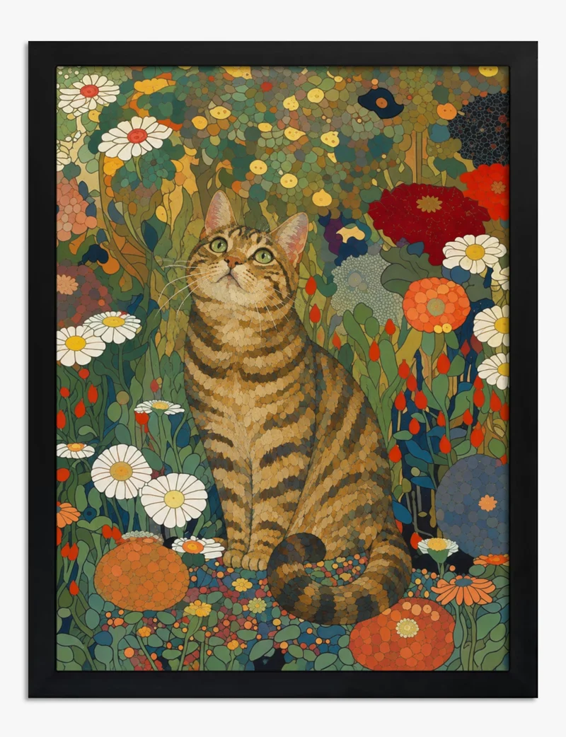 Mosaic Tabby in the Flower Garden Art Print