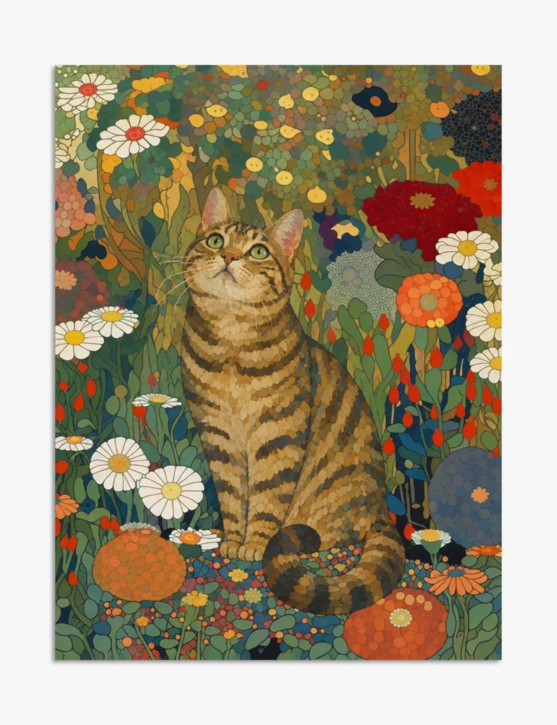 Mosaic Tabby in the Flower Garden Art Print