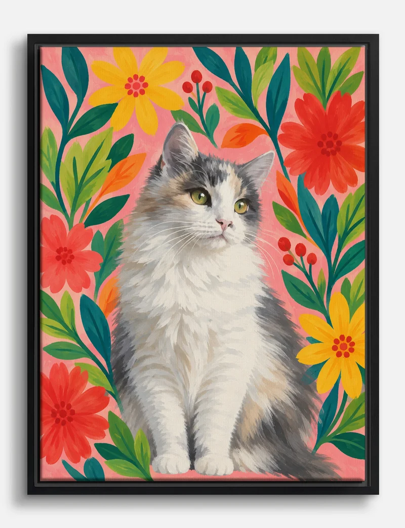 Long-Haired Cat in Bloom Canvas Print