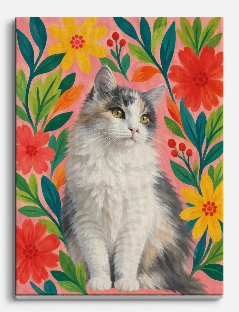 Long-Haired Cat in Bloom Canvas Print