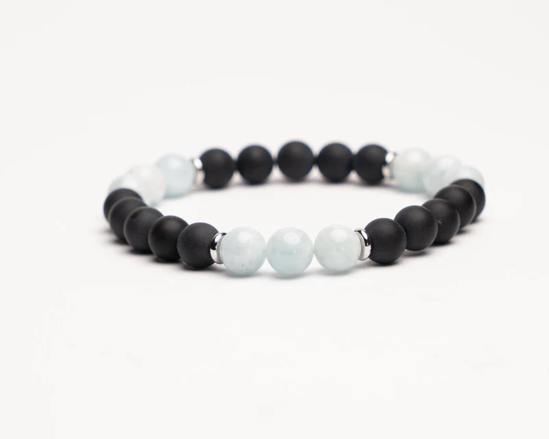 Edelstein Armband | Aquamarin und Schwarzer Onyx