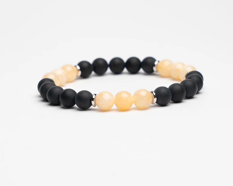 Edelstein Armband | Gelber Calcit und Schwarzer Onyx