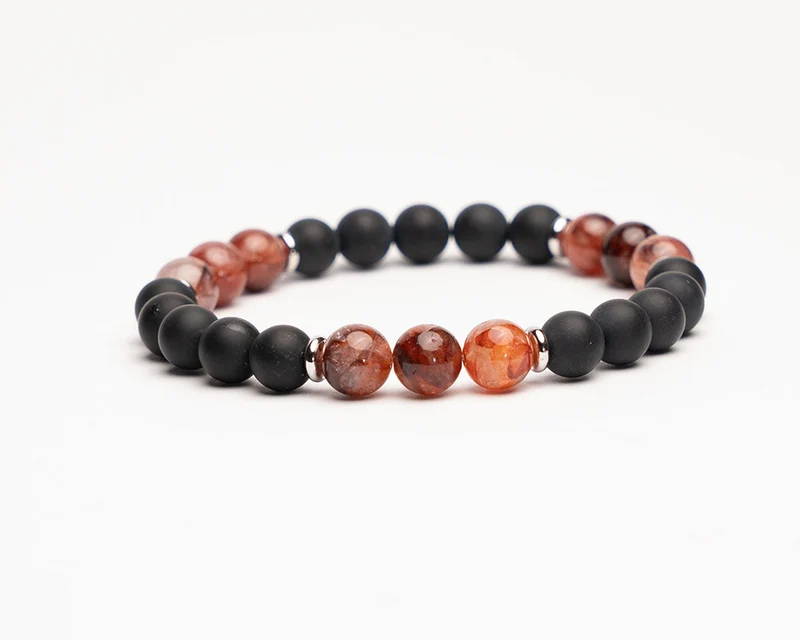Edelstein Armband | Roter Hematoid Quarz und Onyx