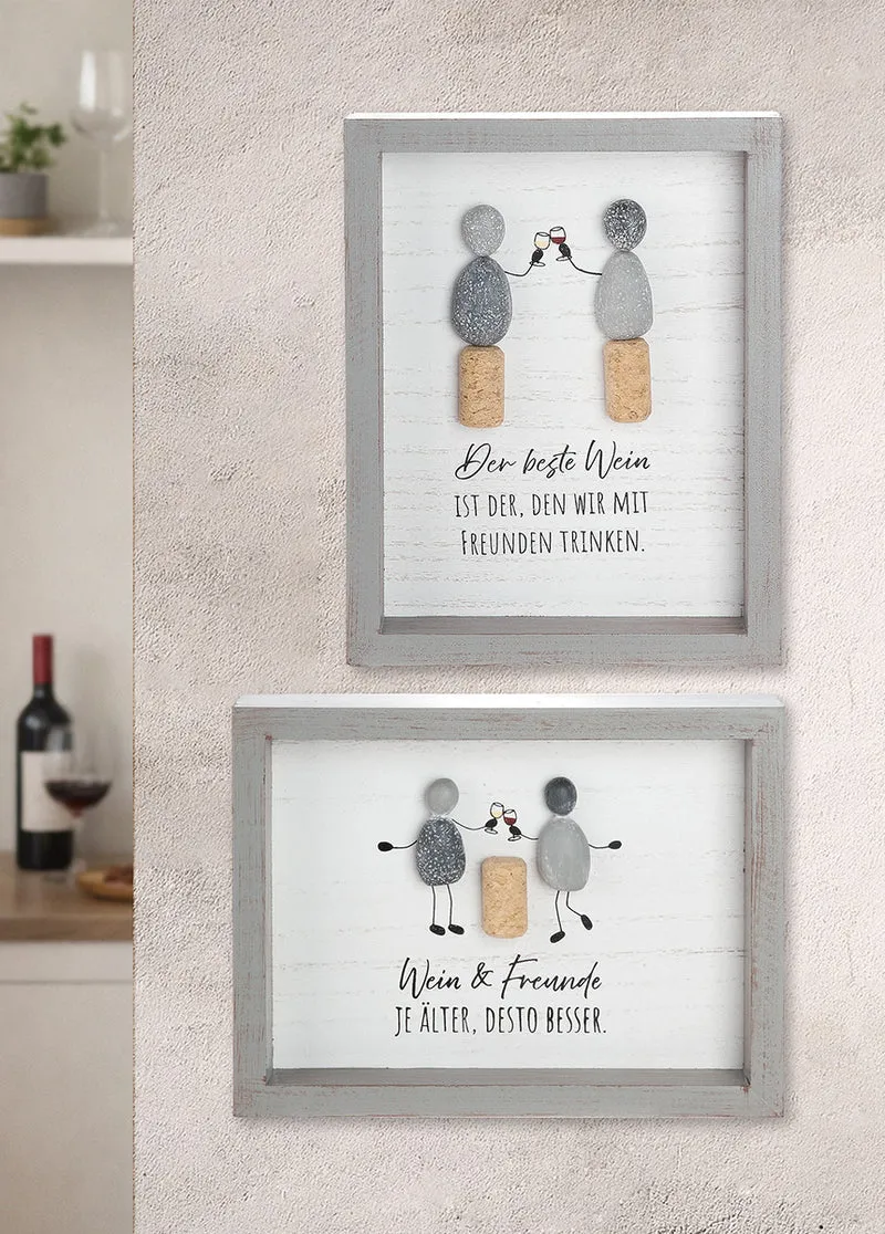 Steinbild 2er Set Weinfreunde Wanddeko modern Spruch Wein