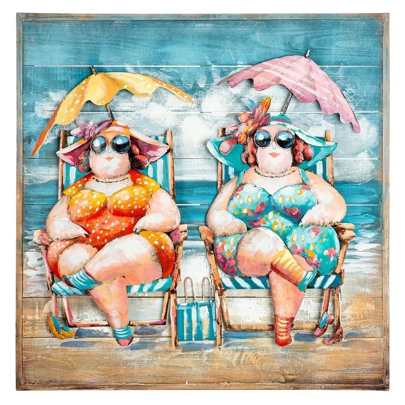 Wandbild Badedamen Sun Ladies 80 cm Holz Metall