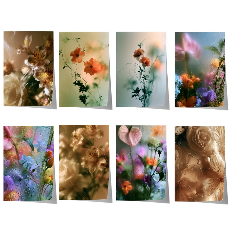 Blumen Poster · Geschenkidee · Blumen hinter Glas und Wassertropfen Poster Ästhetische Natur Fotografie · Dekoprint ohne Rahmen