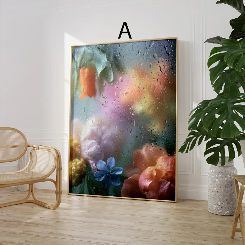 Poster Blumen · Geschenkidee · Blumen hinter Glas mit Wassertropfen Poster Ästhetische Fotografie Prints · Dekoprint ohne Rahmen