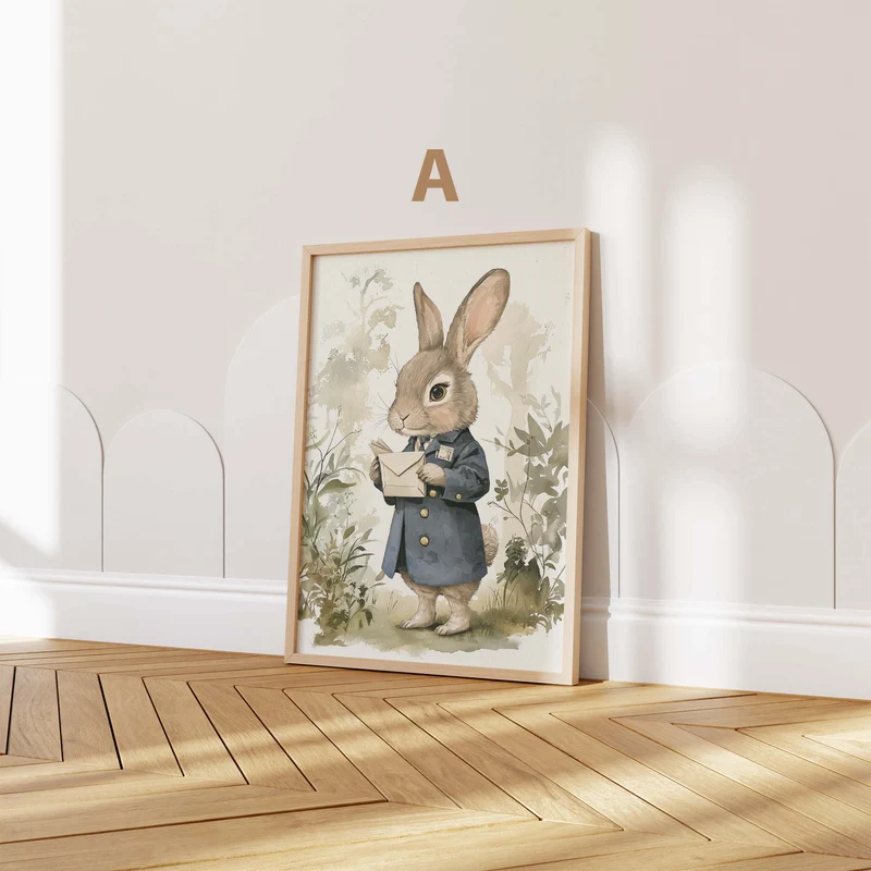 Niedliche Waldtiere Kinderzimmer Poster · Aquarell Reh Fuchs Waschbär Hase · Babyzimmer Wanddeko · Print ohne Rahmen