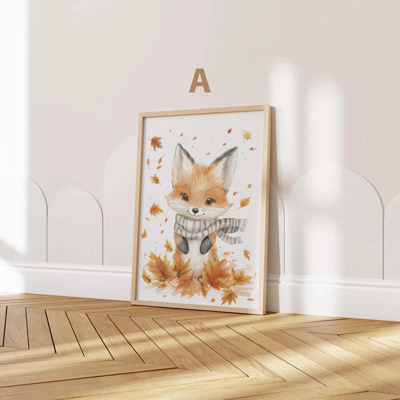 Niedliches Waldtier Poster · Geschenkidee · Aquarell Illustration mit Fuchs Waschbär Eichhörnchen und Reh · Kinderzimmer Wanddeko · Print ohne Rahmen