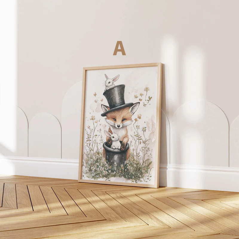 Süße Waldtiere Poster · Geschenkidee · Aquarell Fuchs Waschbär Wolf und Hase Illustration · Kinderzimmer Wanddeko · Print ohne Rahmen
