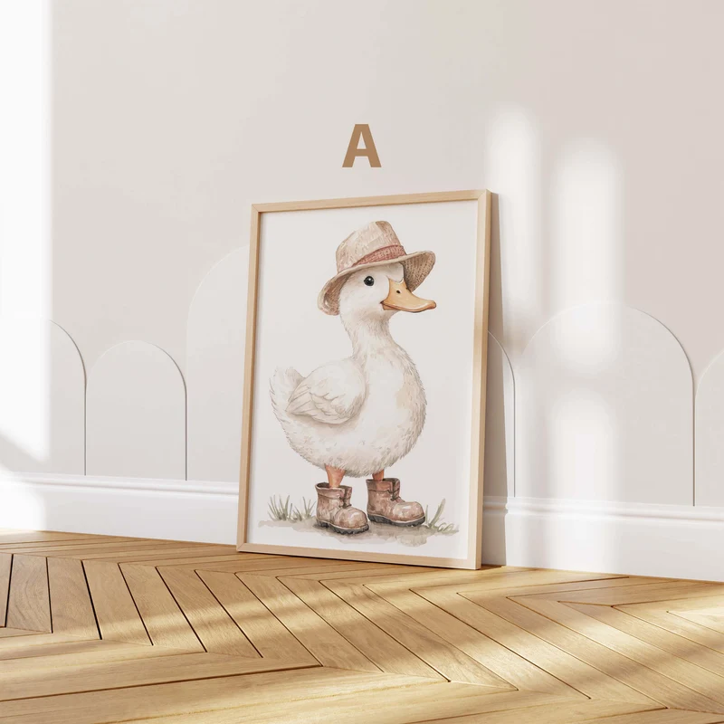 Süße Regenjacke Tier Poster · Geschenkidee · Aquarell Waldtier Illustration mit Regenmantel · Kinderzimmer Wanddeko · Print ohne Rahmen