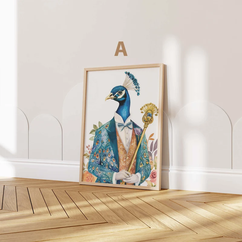 Blauer Pfau Poster · Geschenkidee · Vintage Tier Illustration Style Design · Elegante Wandkunst · Print ohne Rahmen