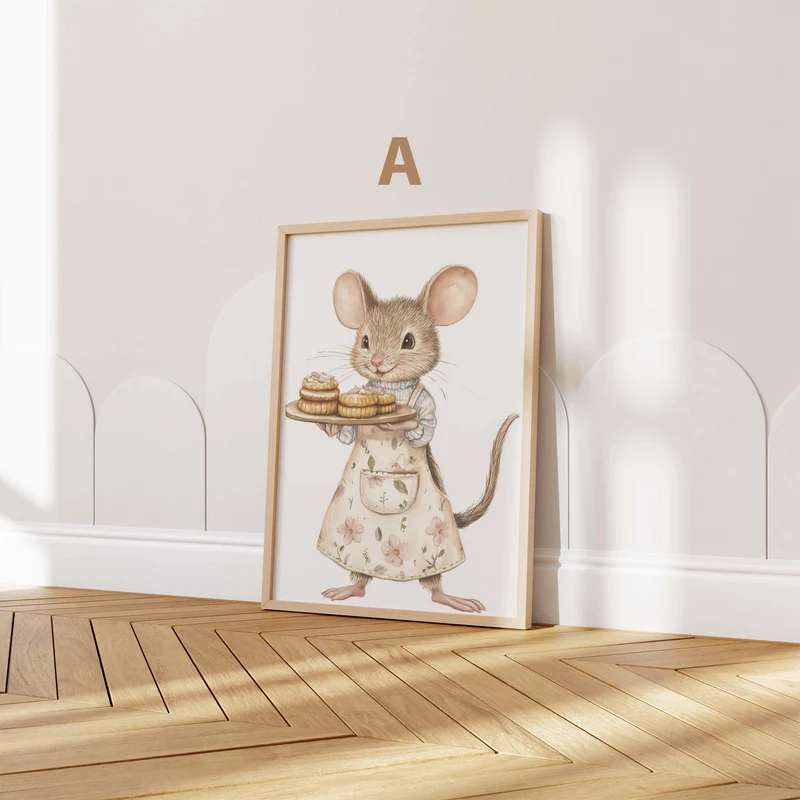 Süßes Tier Bäckerei Poster · Geschenkidee · Aquarell Tier Illustration Style Design · Kinderzimmer Wanddeko · Print ohne Rahmen