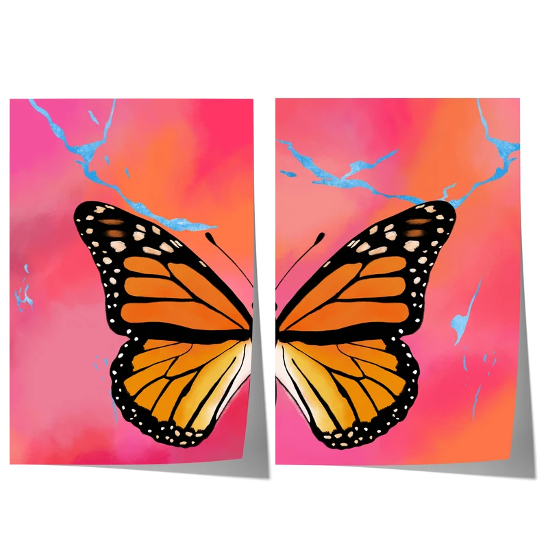 Orange Butterfly Wings Poster · Geschenkidee · Minimalistisches Butterfly Style Design · Urban Kunst · Moderne Wanddeko · Print ohne Rahmen
