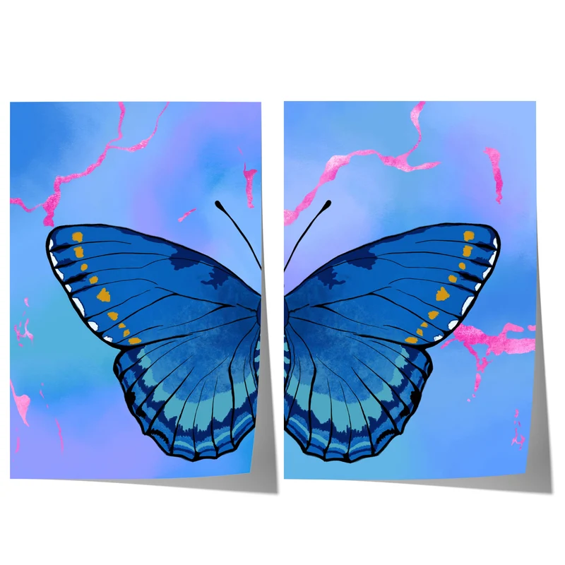 Blue Butterfly Wings Poster · Geschenkidee · Minimalistisches Butterfly Style Design · Urban Kunst · Moderne Wanddeko · Print ohne Rahmen