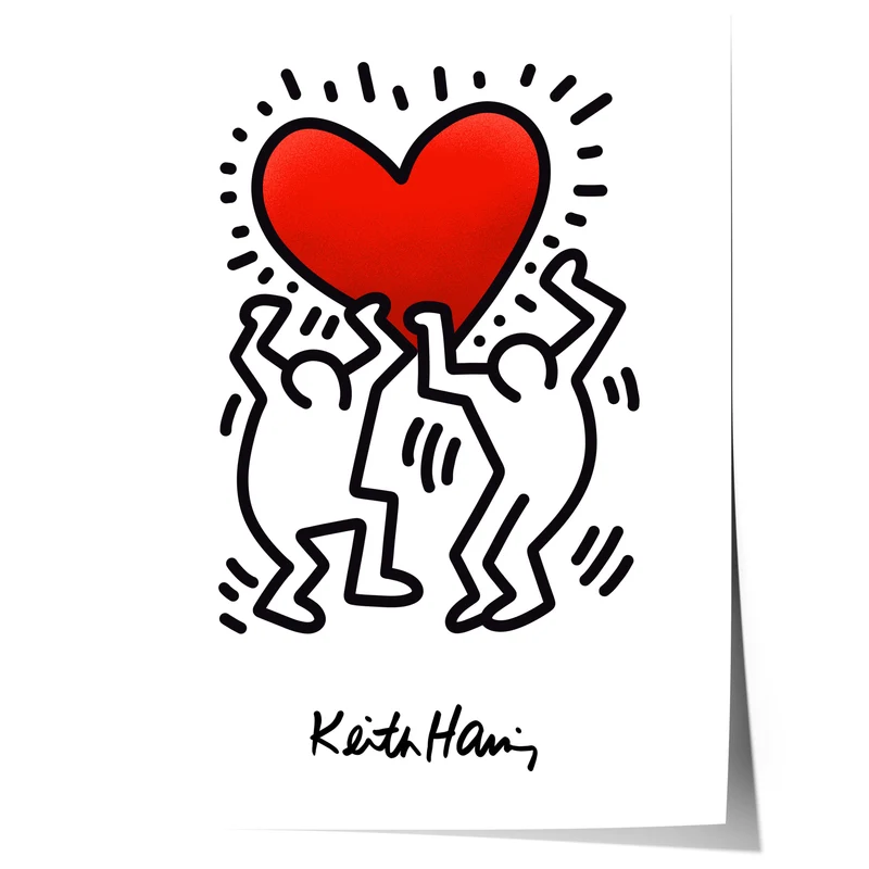 Dancing Figures Poster · Keith Haring Style Herz Design · Minimal Line Art · Modernes Pop Art Wandbild · Print ohne Rahmen
