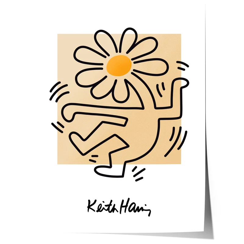 Dancing Figure Poster · Keith Haring Style · Minimal Line Art mit Blume · Modernes Pop Art Design · Print ohne Rahmen