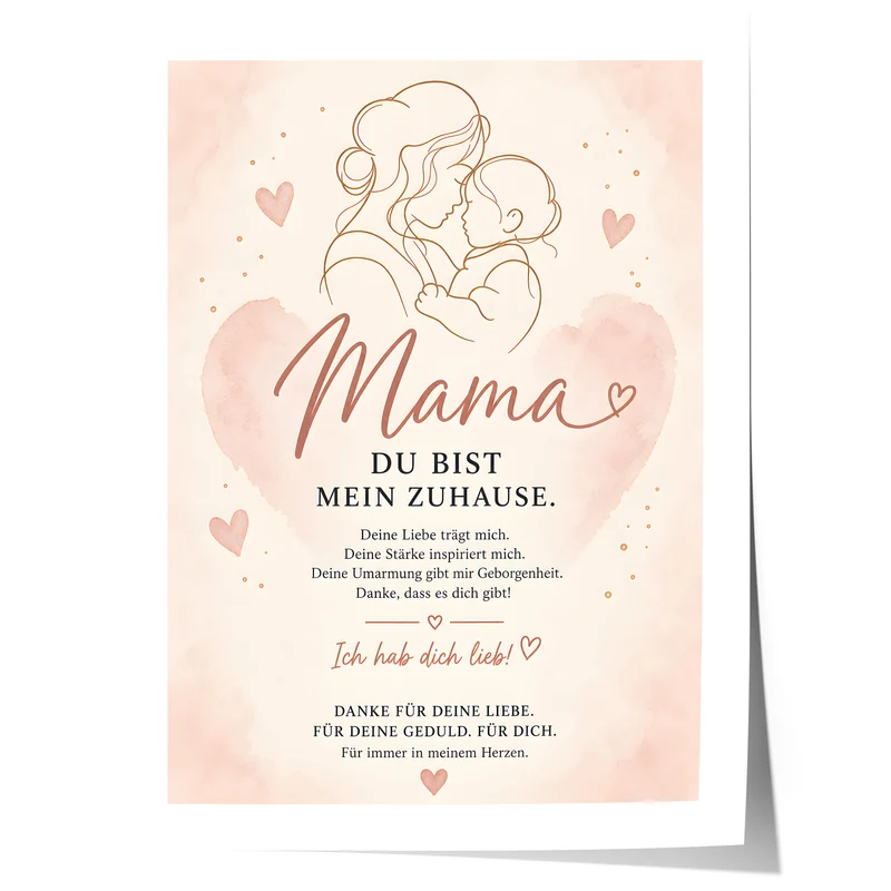 Muttertag Poster Mama & Kind Herz · Geschenk für Mama · Liebe Spruch Poster · Familie Wanddeko · Print ohne Rahmen