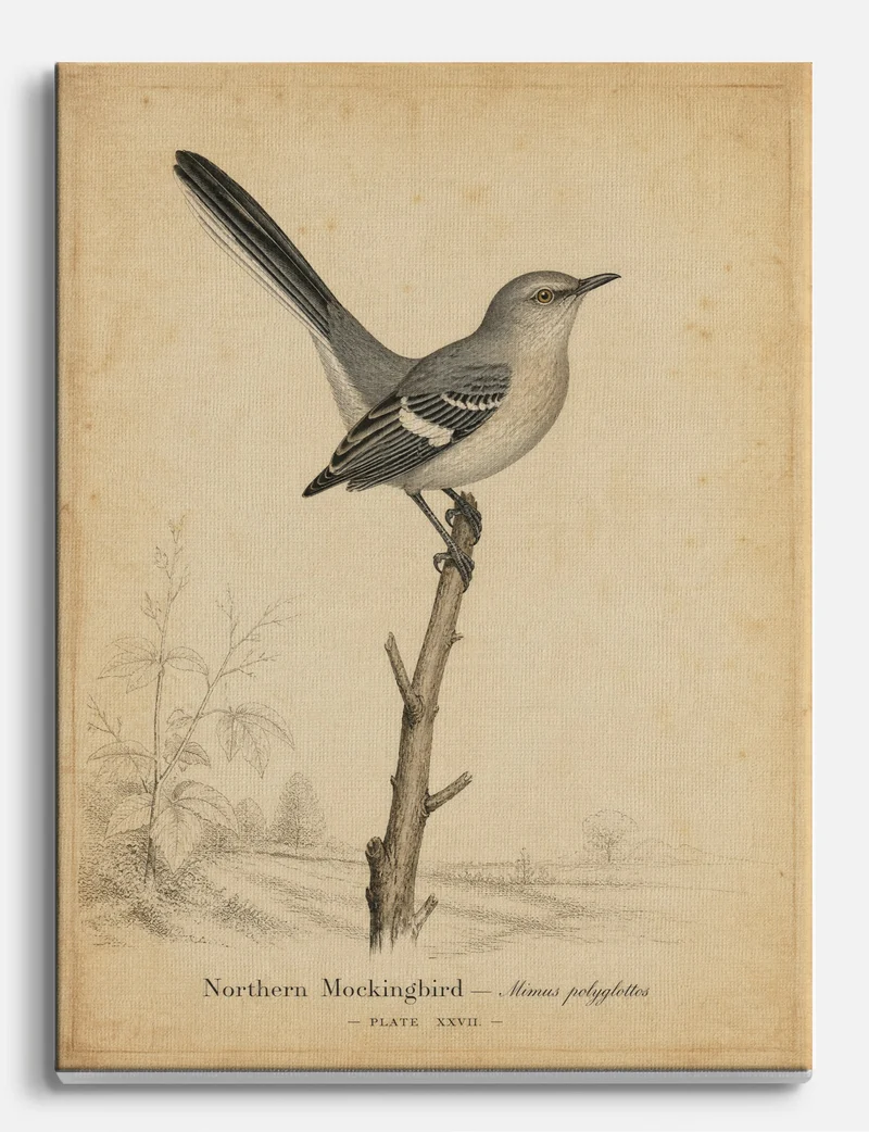 Northern Mockingbird Plate XXVII Canvas Print