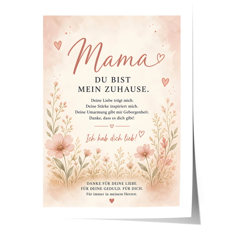 Muttertag Poster Mama Blumen · Geschenk für Mama · Liebe Spruch Poster · Boho Wanddeko Floral · Print ohne Rahmen