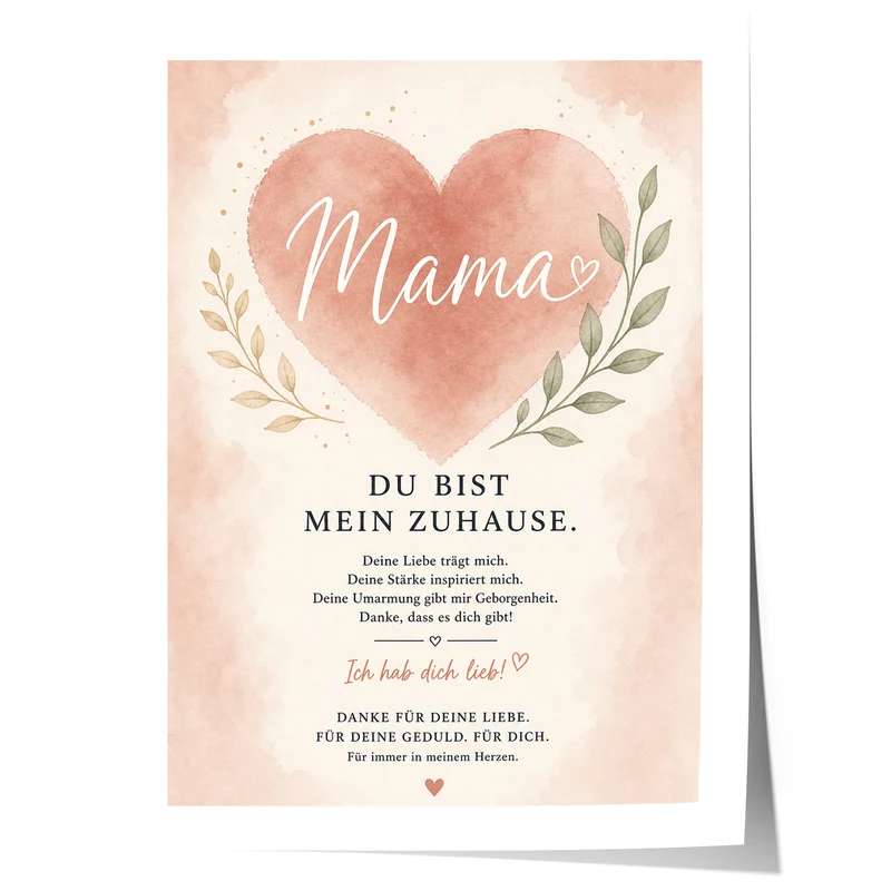 Muttertag Poster Mama Herz · Geschenk für Mama · Liebe Spruch Poster · Wanddeko Familie · Print ohne Rahmen
