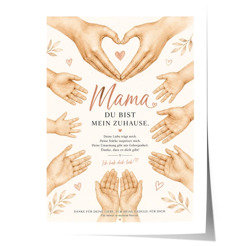 Muttertag Poster · Geschenk für Mama · Familie Hände Illustration · Liebe & Dankbarkeit · Print ohne Rahmen