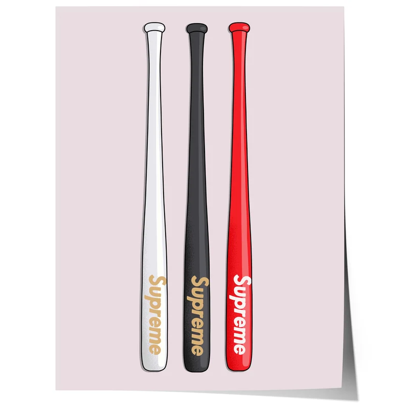 Streetwear Baseballschläger Poster · Supreme Style Design · Minimalistisches Hypebeast Kunstwerk · Urban Wanddeko · Print ohne Rahmen
