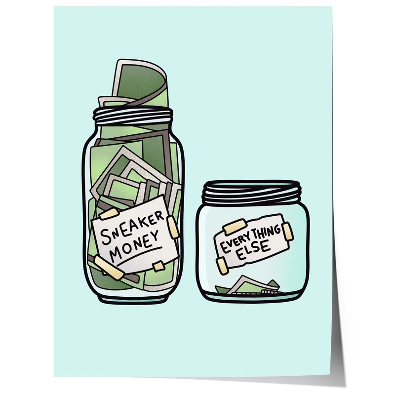 Sneaker Money Glas Illustration Poster · Geschenkidee · Lustiges Spar Design · Streetwear Humor Kunst · Moderne Wanddeko · Print ohne Rahmen