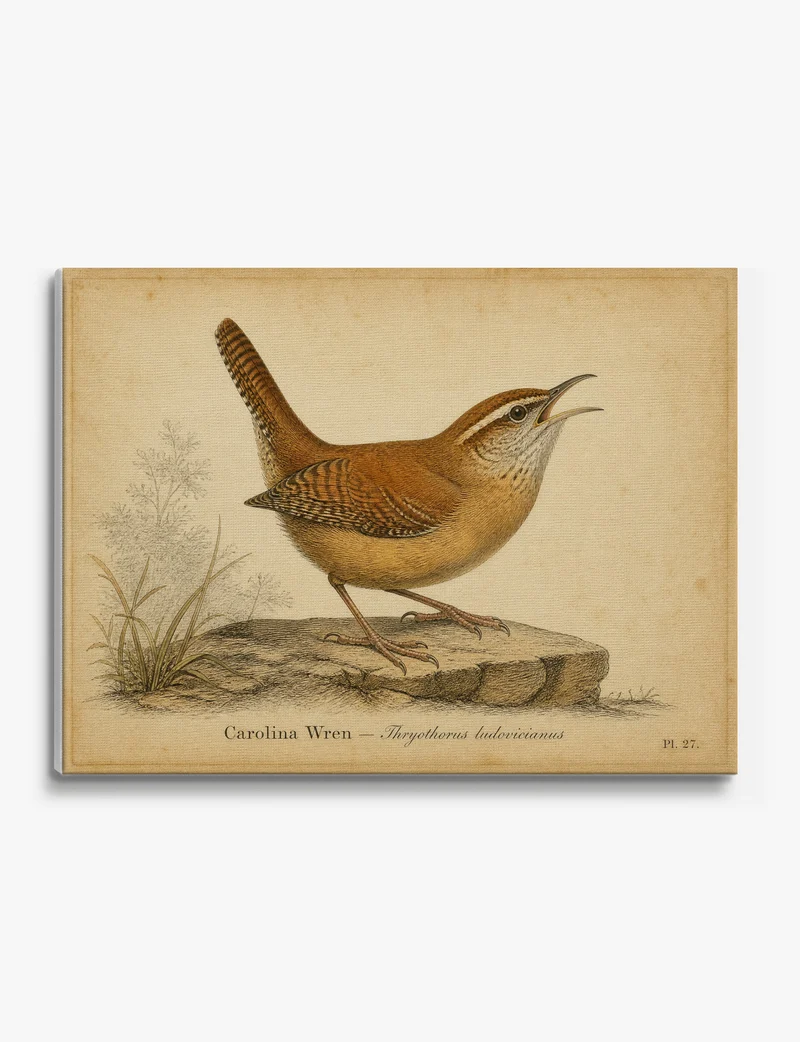 Carolina Wren Antique Bird Plate Canvas Print
