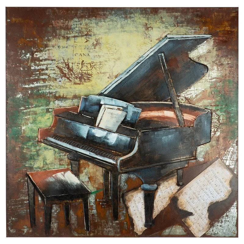 Metall Wandbild Grand Piano Klavier 3D Optik quadratisch 100x100cm