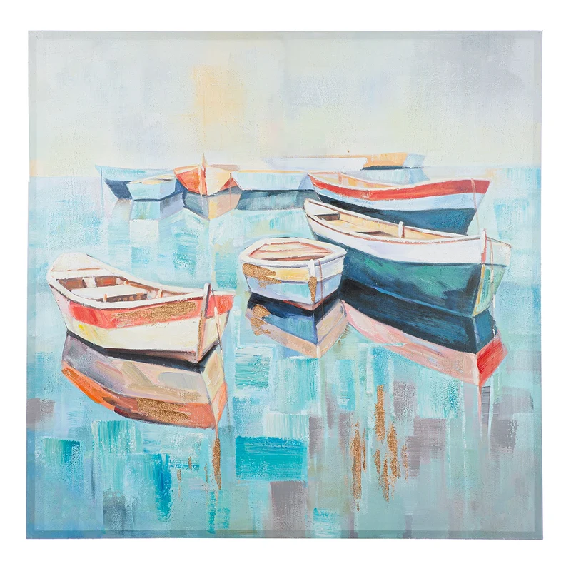 Leinwandbild Malta Boote Hafen maritim handgemalt quadratisch 100x100 cm